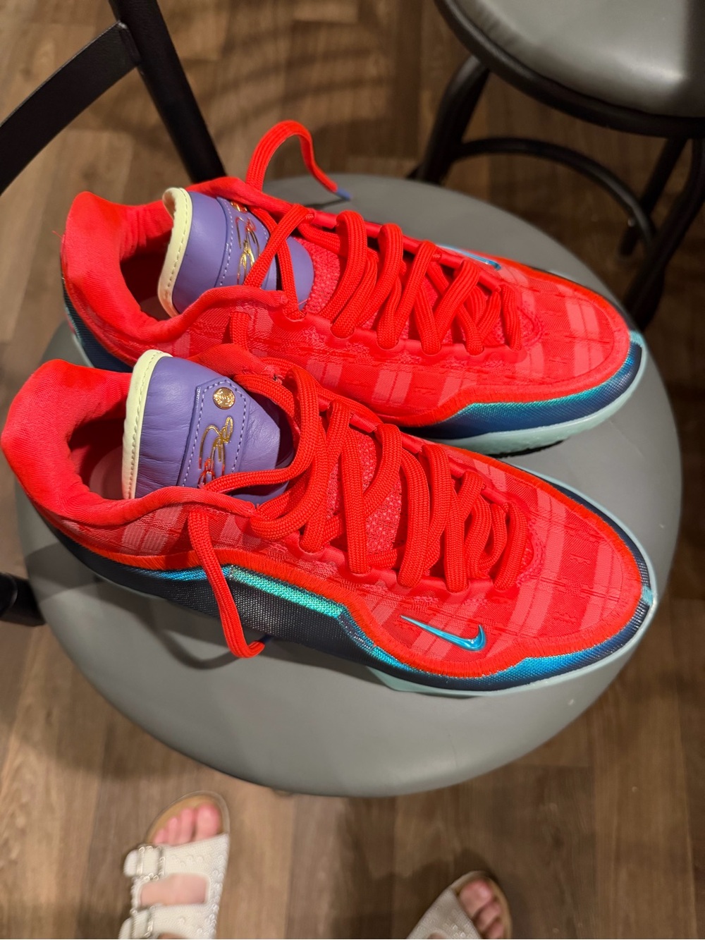 Nike lebrons stocking stuffers Bright Red Sneakers with Purple & Teal Accents